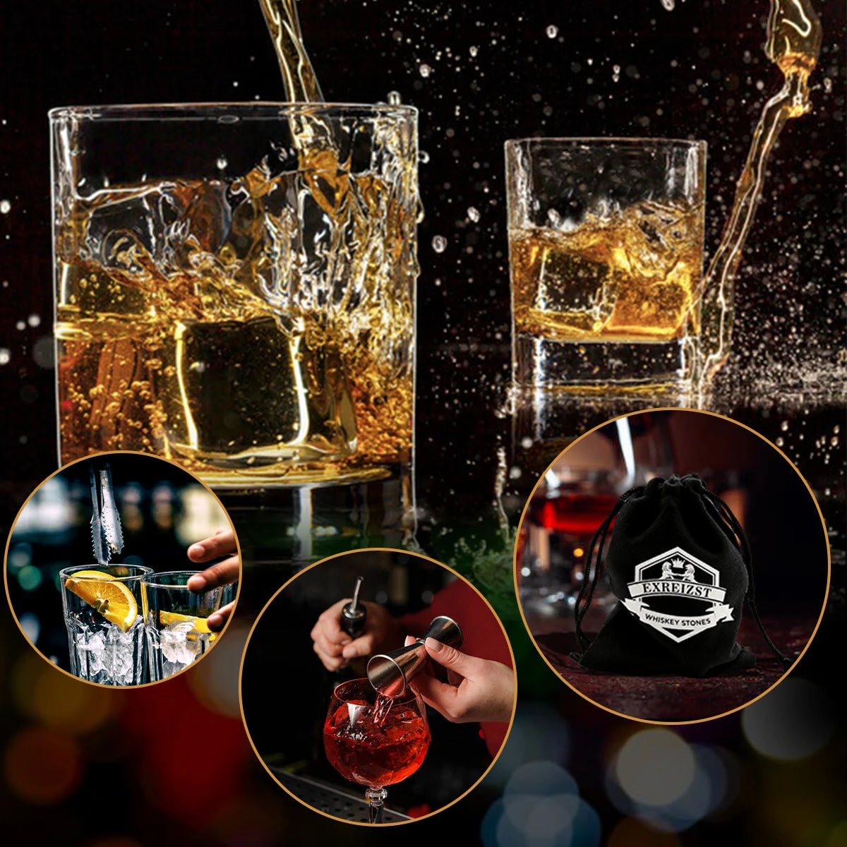 Whiskey Stones Gift Set 9 Granite Chilling Stones Whisky Rocks Reusable Ice Cubes With Jigger Best Drinking Gifts for Men