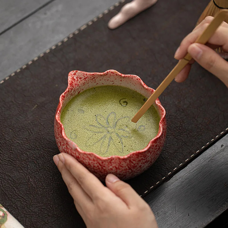 Petal Matcha Set 1-8 Pcs KilnChange Glazed Matcha Kit with Matcha Bowl Whisk Spouted Tools Handcrafted Ceremony luxury Gift Box