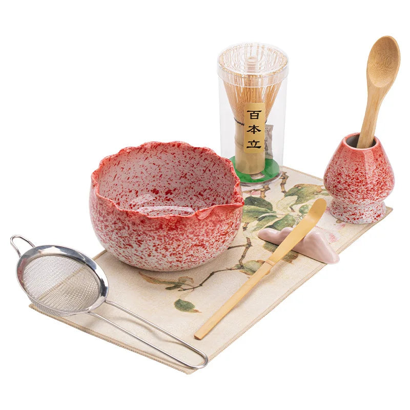 Petal Matcha Set 1-8 Pcs KilnChange Glazed Matcha Kit with Matcha Bowl Whisk Spouted Tools Handcrafted Ceremony luxury Gift Box