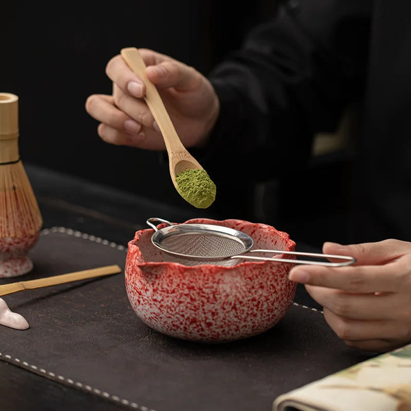 Petal Matcha Set 1-8 Pcs KilnChange Glazed Matcha Kit with Matcha Bowl Whisk Spouted Tools Handcrafted Ceremony luxury Gift Box