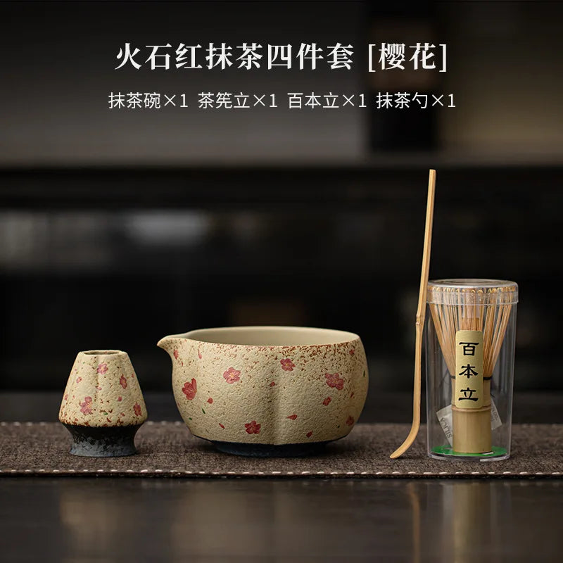 2-8PCS Japanese Flint red Matcha Making Set Bamboo Matcha Brush Exquisite Matcha Bowl Box with Whisk Sumptuous Tea Tools Gifts
