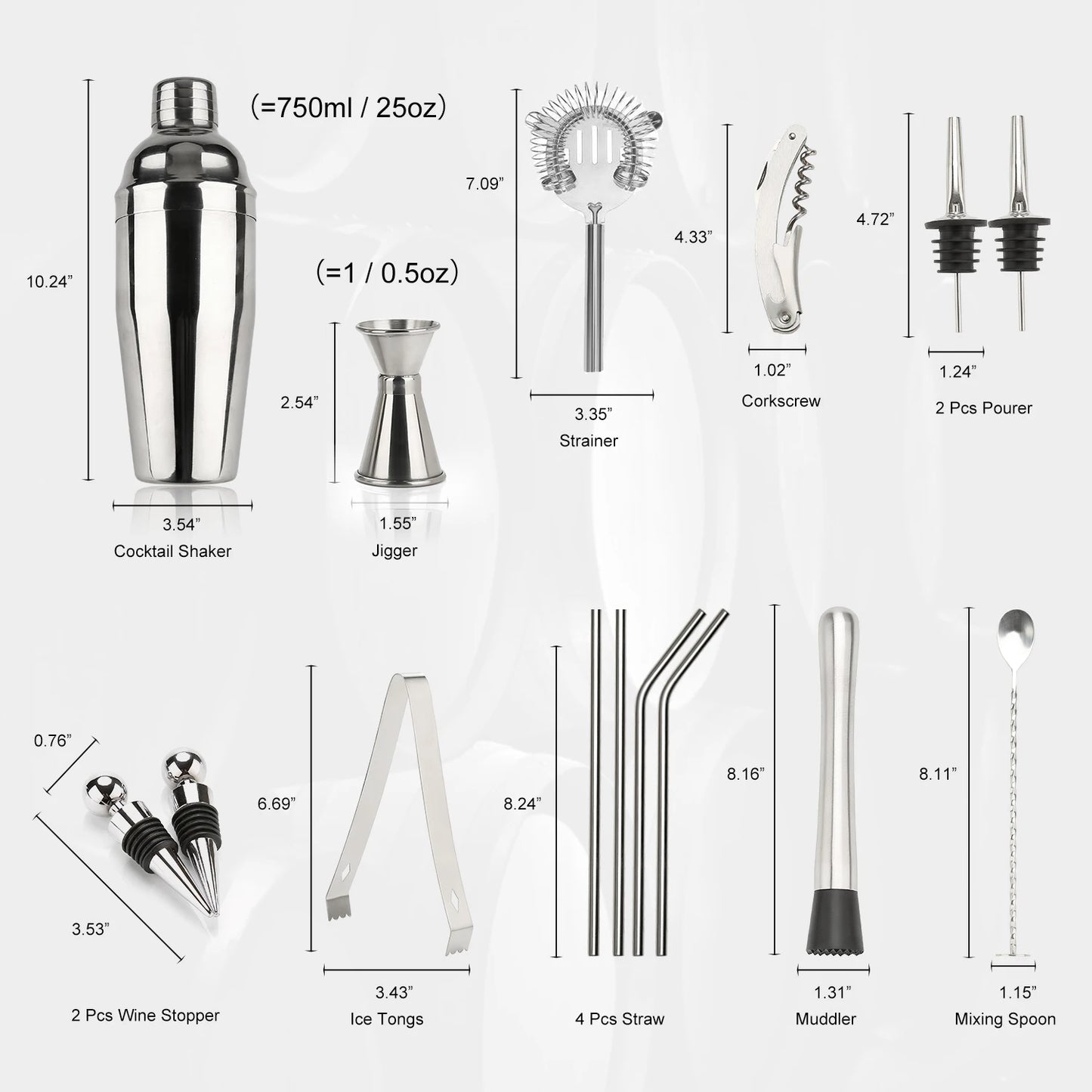 Cocktail Shaker Making Set Stainless Steel Bar Tools Bartender Kit 750ML Mixer Wine Martini Boston Shaker Kit For Drink Party