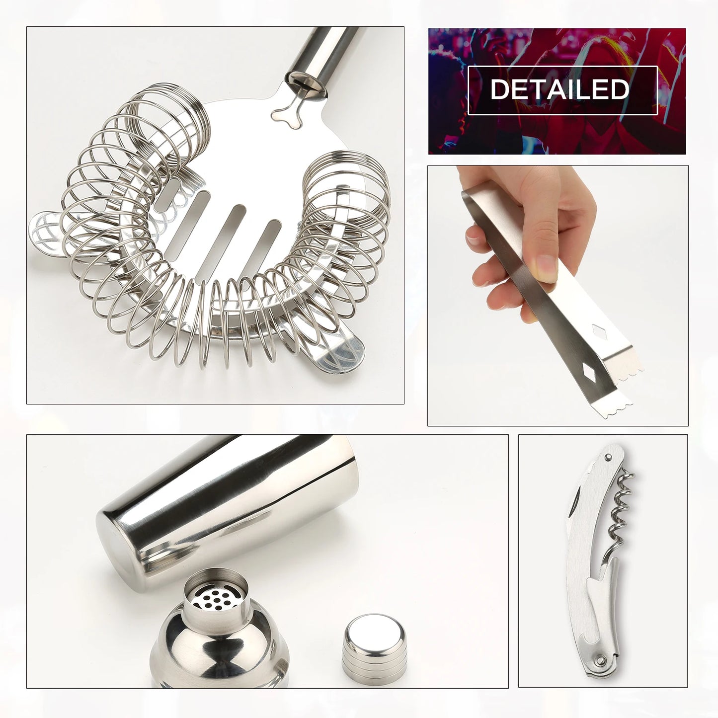 Cocktail Shaker Making Set Stainless Steel Bar Tools Bartender Kit 750ML Mixer Wine Martini Boston Shaker Kit For Drink Party