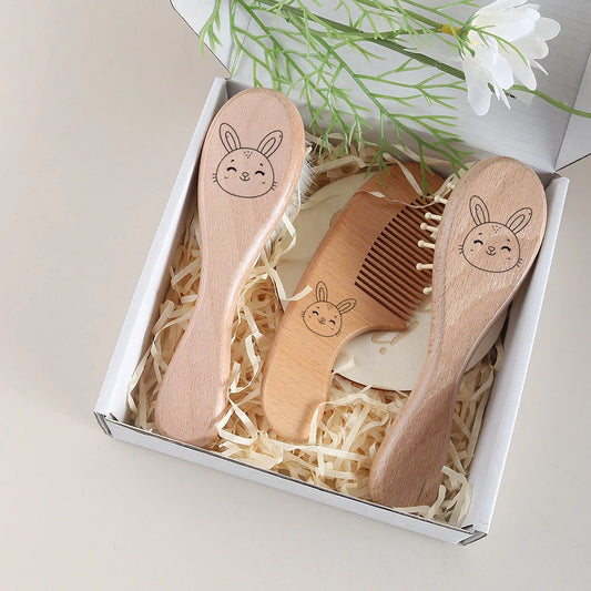 Baby gift set wooden comb & hair brush